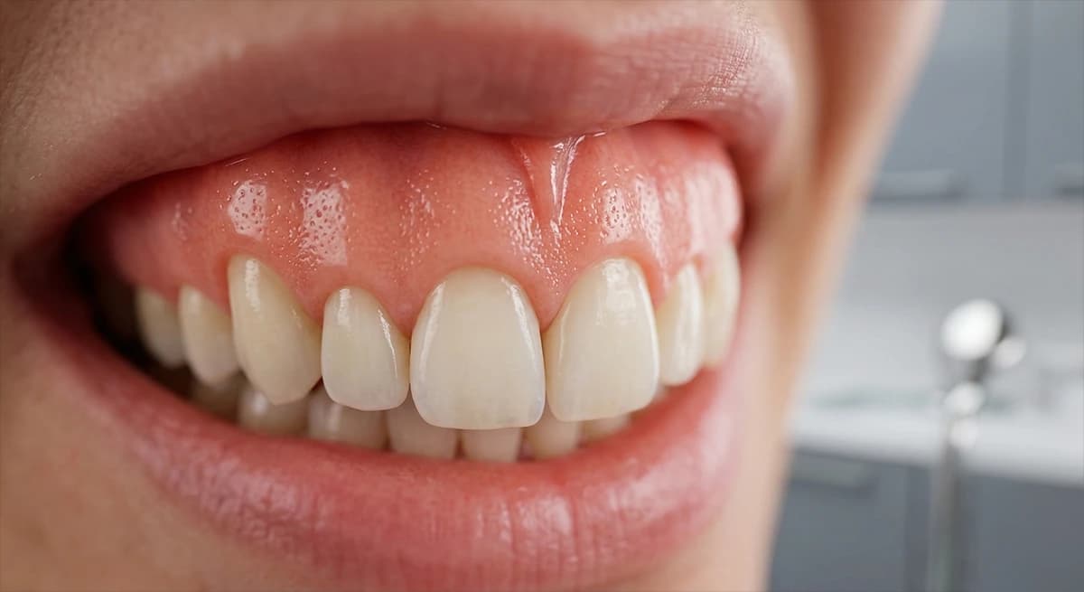 Healthy pink gum tissue showing optimal periodontal health after successful treatment.
