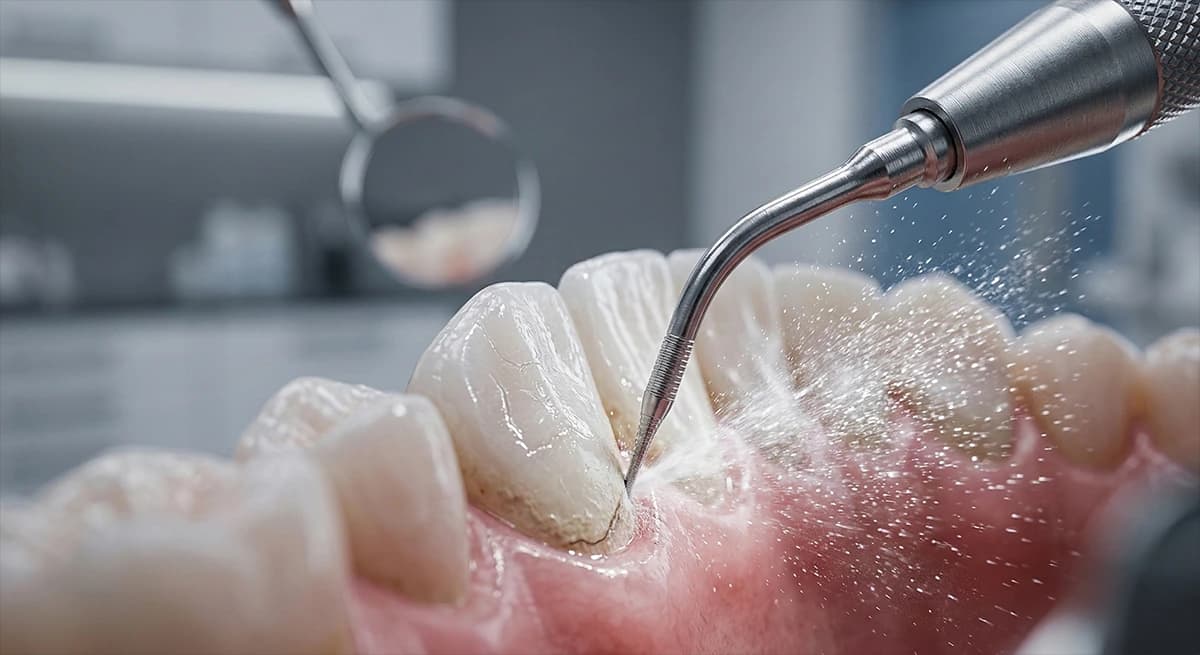 High-tech ultrasonic scaler used for precision subgingival calculus removal during periodontal therapy.